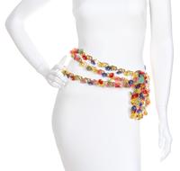A Gianni Versace Multicolor Floral and Greco Link Triple Strand Belt, Length of shortest strand: 27"- 30"; Medallion: 2.5" x 2.5".
