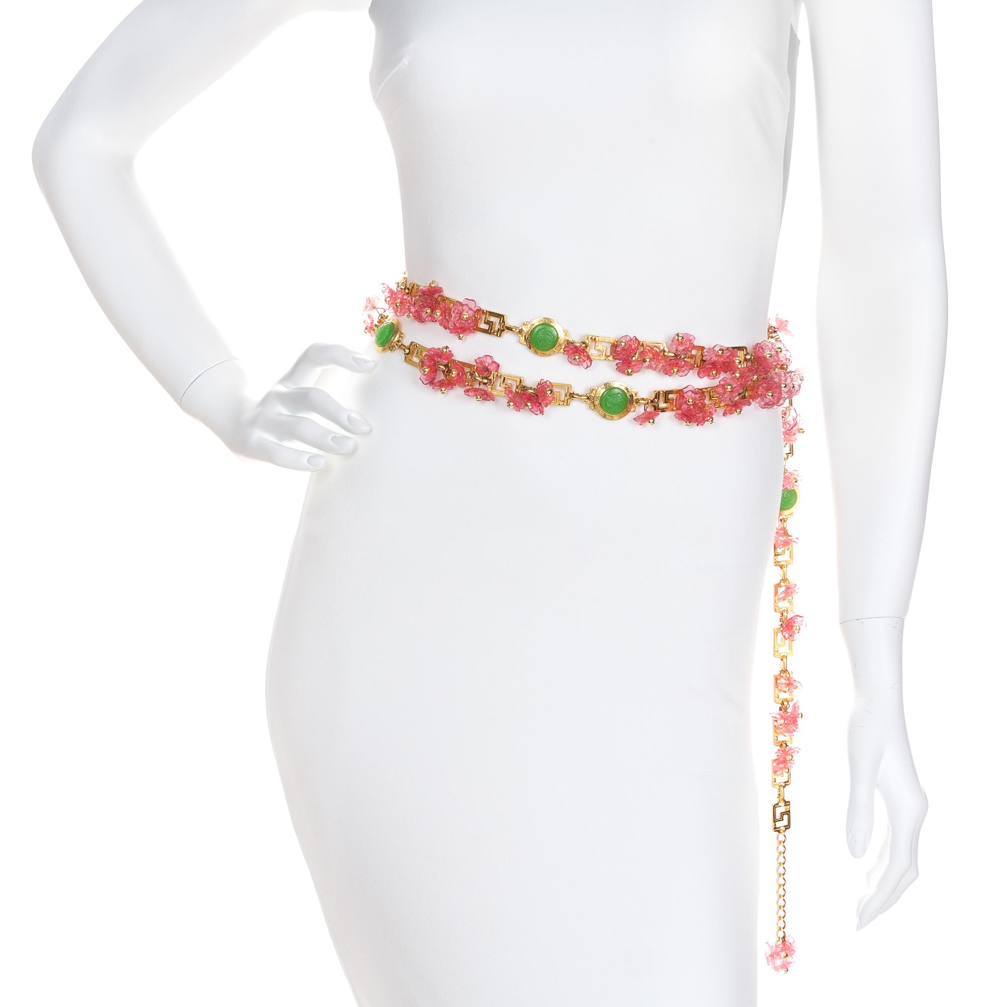 A Gianni Versace Pink Floral and Greco Link Belt, 70" x 1".