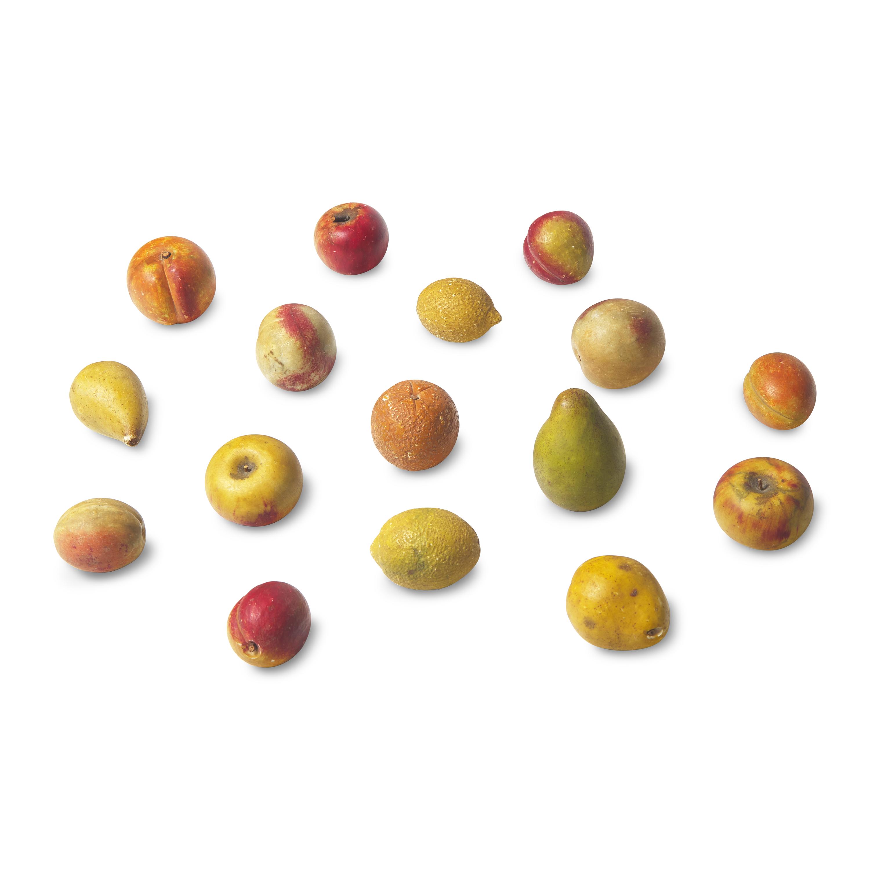 A Group of Sixteen Painted Stone Fruit