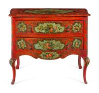 A Venetian Parcel Gilt and Polychrome Decorated Commode