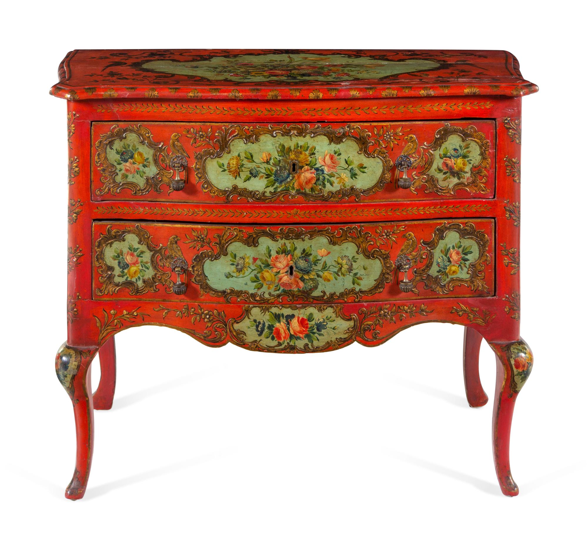 A Venetian Parcel Gilt and Polychrome Decorated Commode