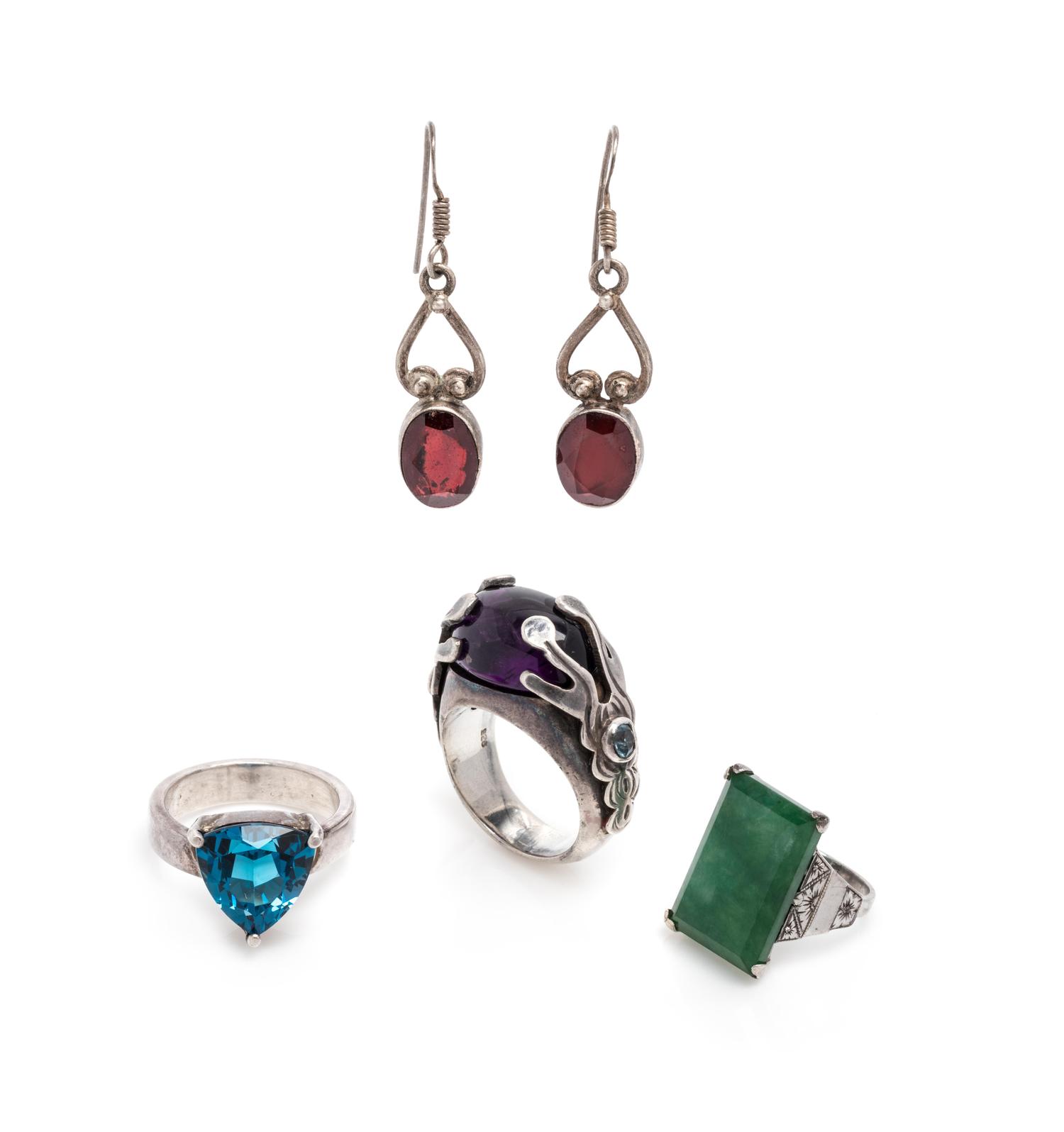 COLLECTION OF STERLING SILVER AND GEMSTONE RINGS
