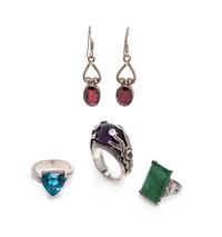 COLLECTION OF STERLING SILVER AND GEMSTONE RINGS
