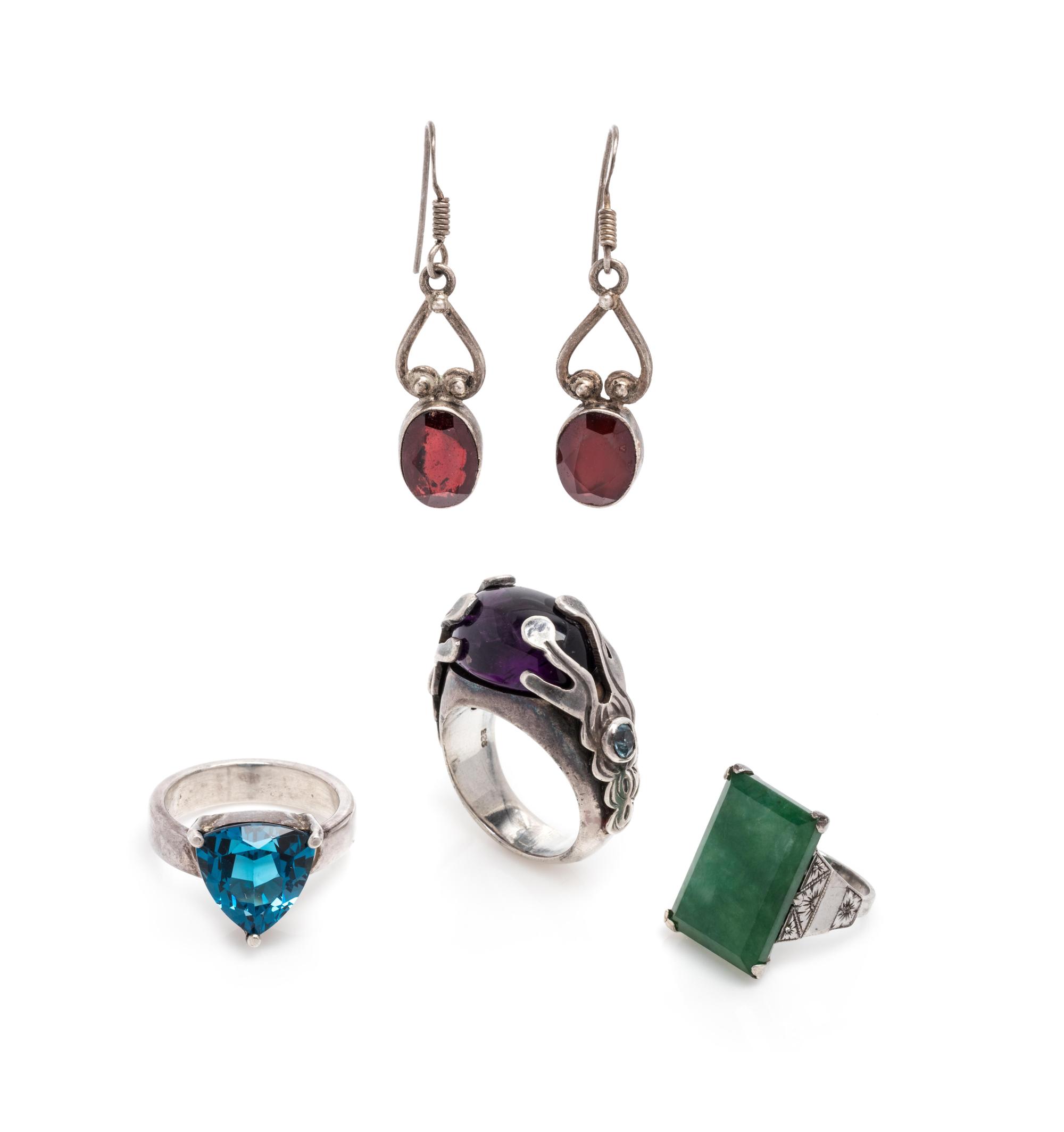 COLLECTION OF STERLING SILVER AND GEMSTONE RINGS