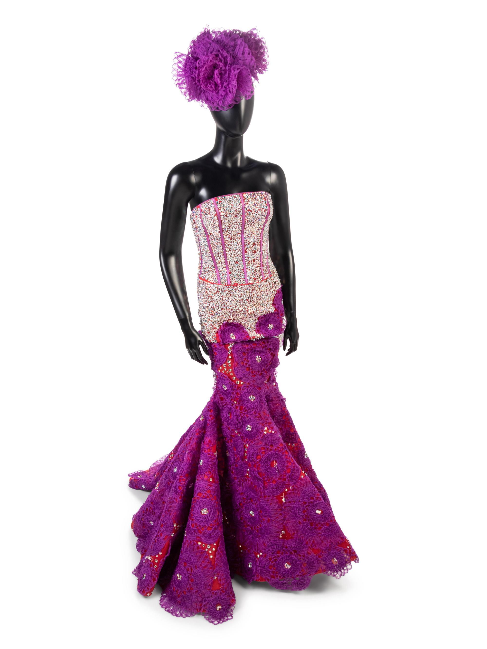 Calignano Evening Dress with Headpiece, 2000s