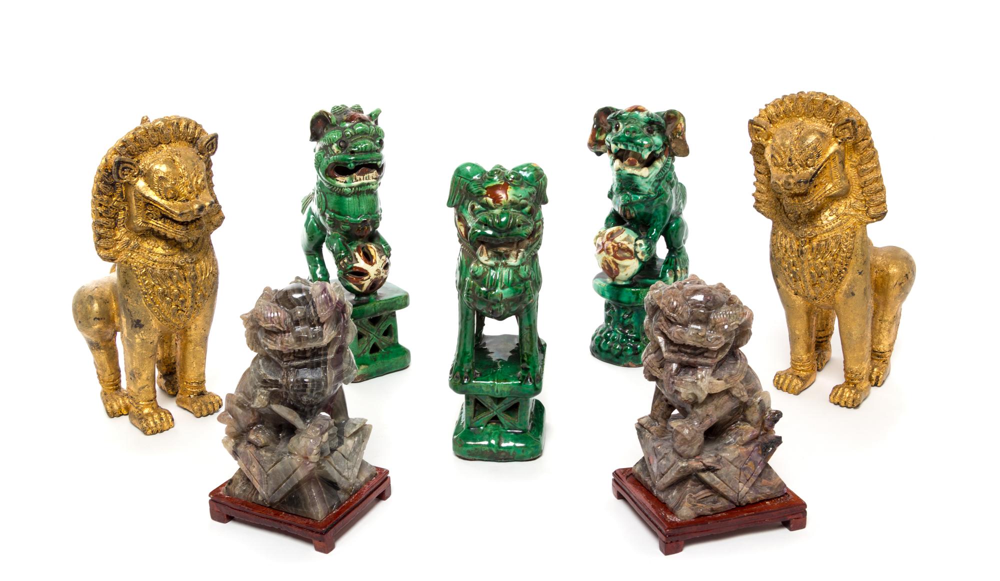 A Group of Chinese Fu Figures Height of tallest 10 1/2 inches.