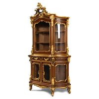 A Louis XV Style Parcel Gilt Mahogany Cabinet à Deux Corps
