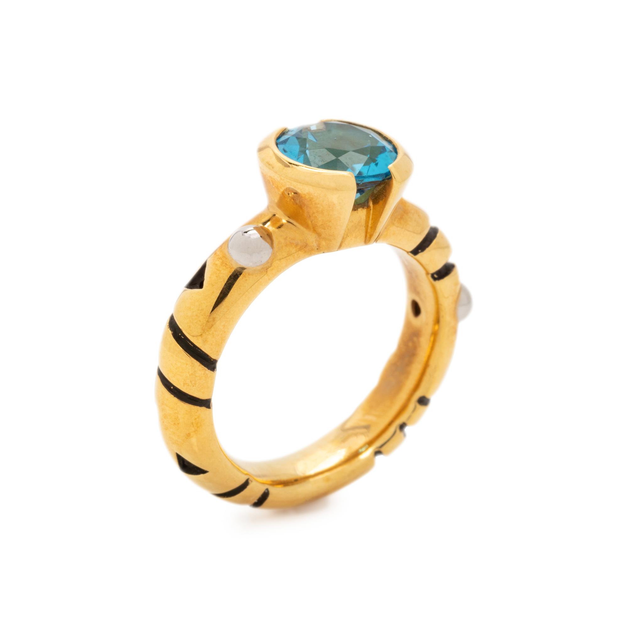 JOHN ATENCIO, YELLOW GOLD AND BLUE TOPAZ 'CHORUS' RING