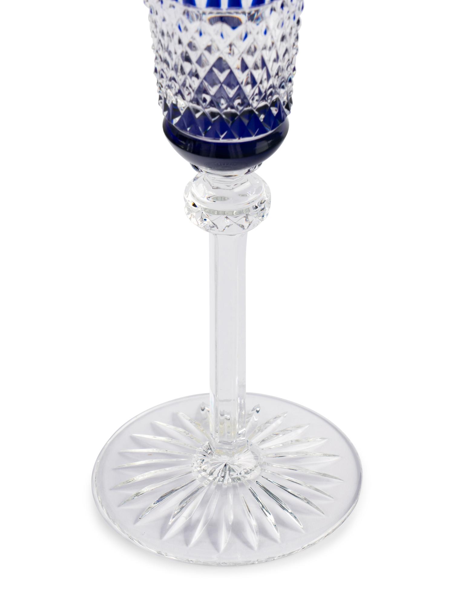 A Set of Fifteen Saint-Louis Cobalt Cut-to-Clear Champagne Flutes
