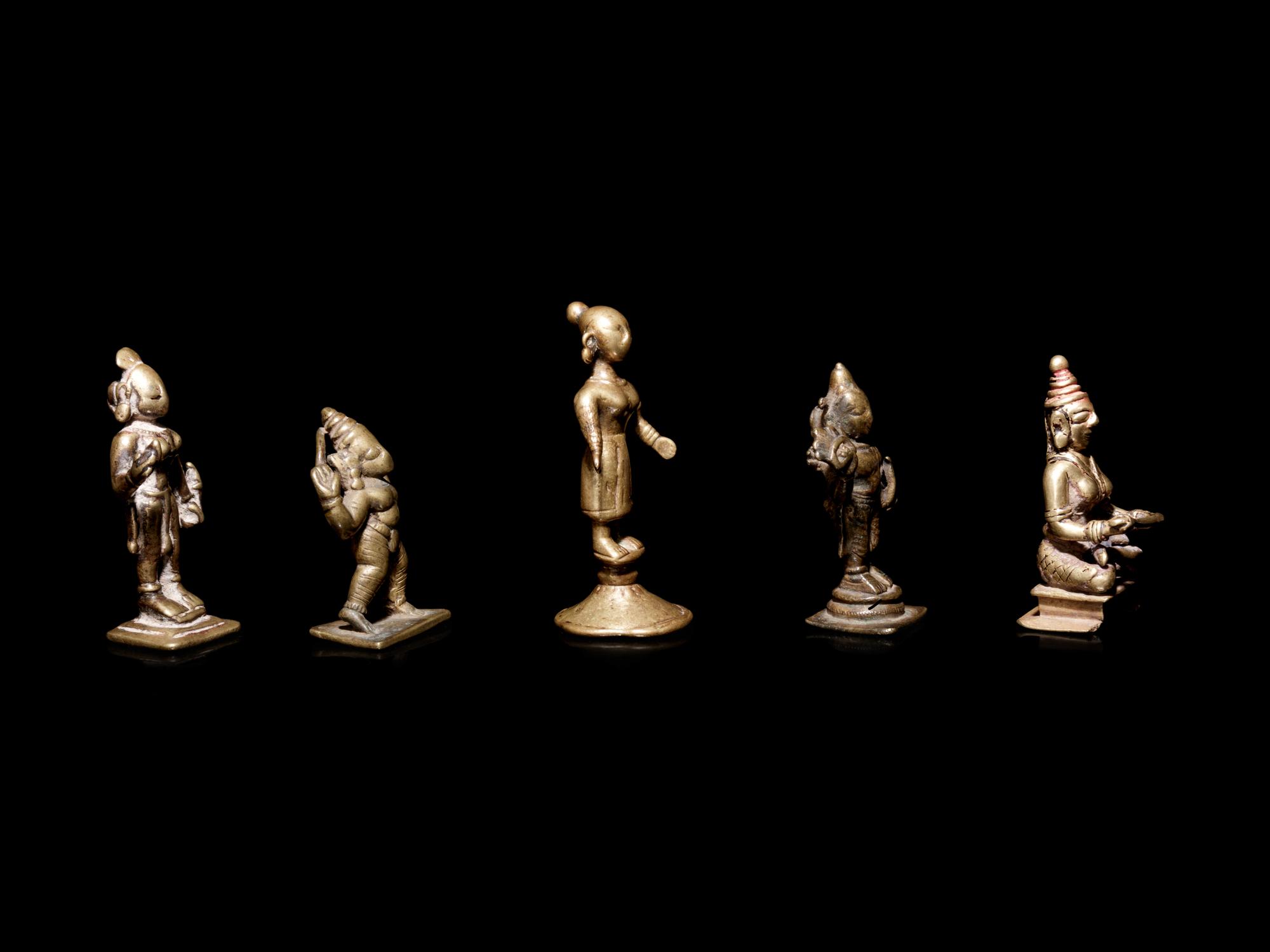Five Small Indian Bronze Figures of Deities and Attendants