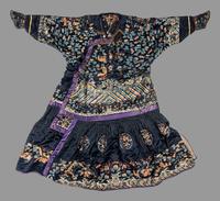 A Chinese Navy Blue Ground Embroidered Silk Court Robe, Chaofu