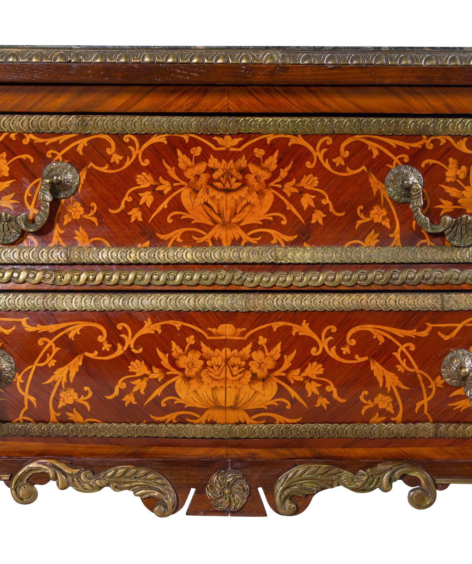 A Louis XIV Style Gilt Bronze Mounted Marquetry Marble-Top Commode After the Model by André-Charles Boulle