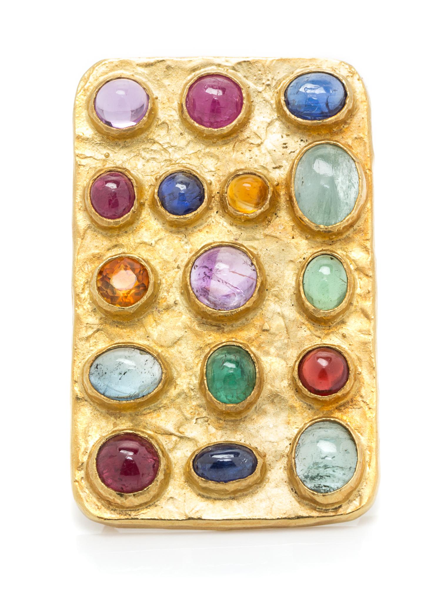 A Modernist Yellow Gold and Multigem Pendant/Brooch, Ed Wiener, 19.60 dwts.
