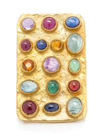 A Modernist Yellow Gold and Multigem Pendant/Brooch, Ed Wiener, 19.60 dwts.