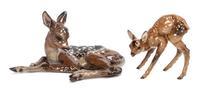 Two German Porcelain Deer Figurines Width of wider 10 3/4 inches. — 20TH CENTURY