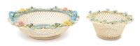 Two Belleek Four Strand Baskets Diameter 9 inches. — BELLEEK (R) IRELAND B44 TWO PAD MARK AND BELLEEK (R) ONE PAD MARK