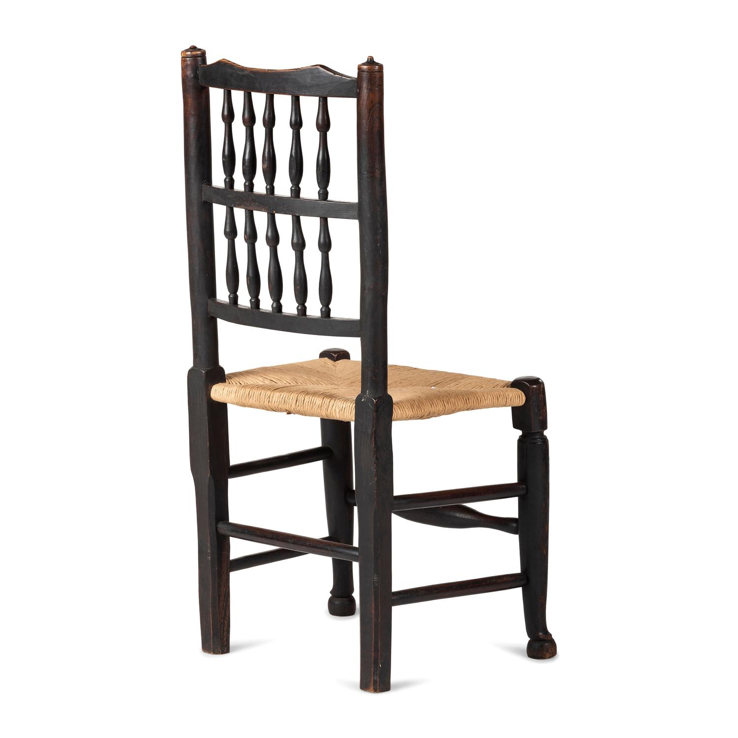 A William and Mary Turned Maple Rush-Seat Hooved-Foot Side Chair