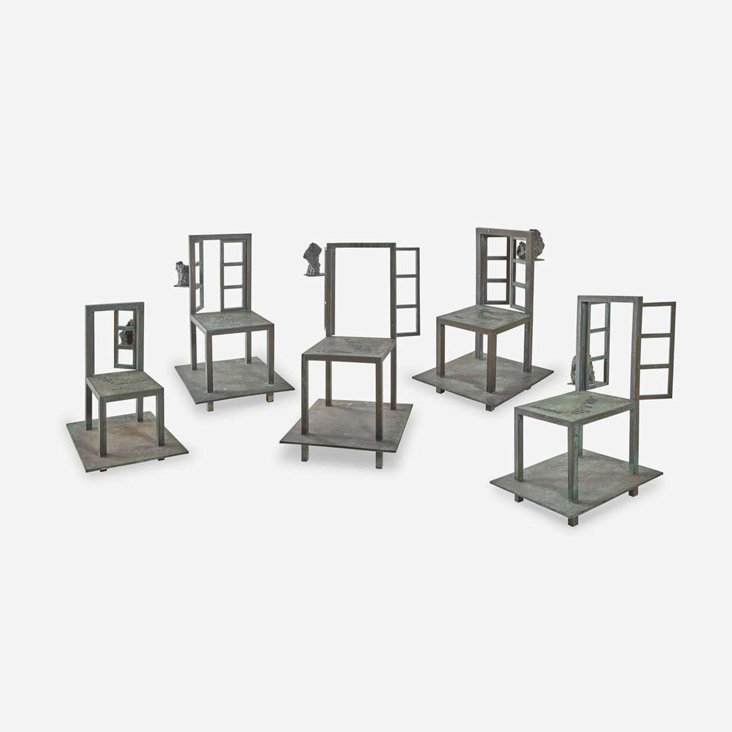 Buky Schwartz (Israeli, 1932-2009) Five Chairs with Poems, 1994