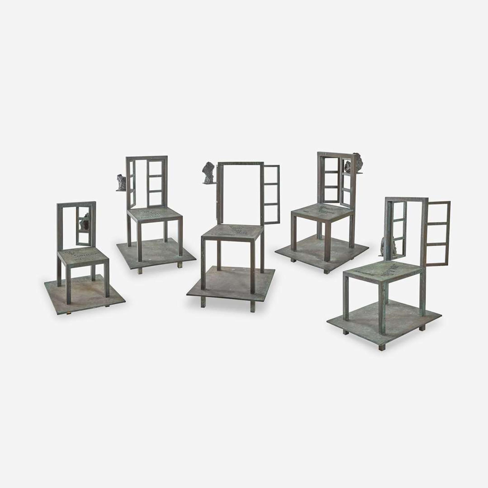 Buky Schwartz (Israeli, 1932-2009) Five Chairs with Poems, 1994