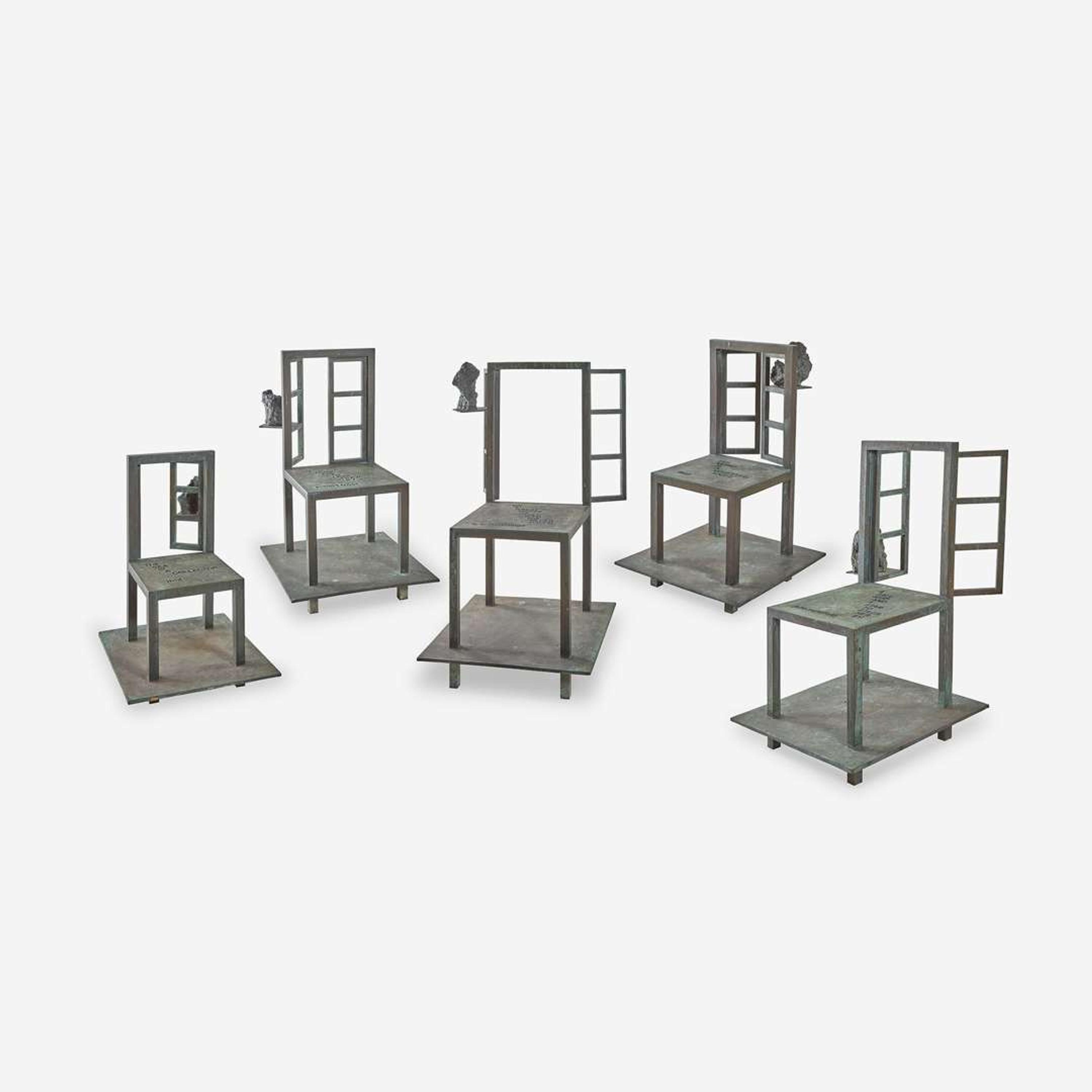 Buky Schwartz (Israeli, 1932-2009) Five Chairs with Poems, 1994