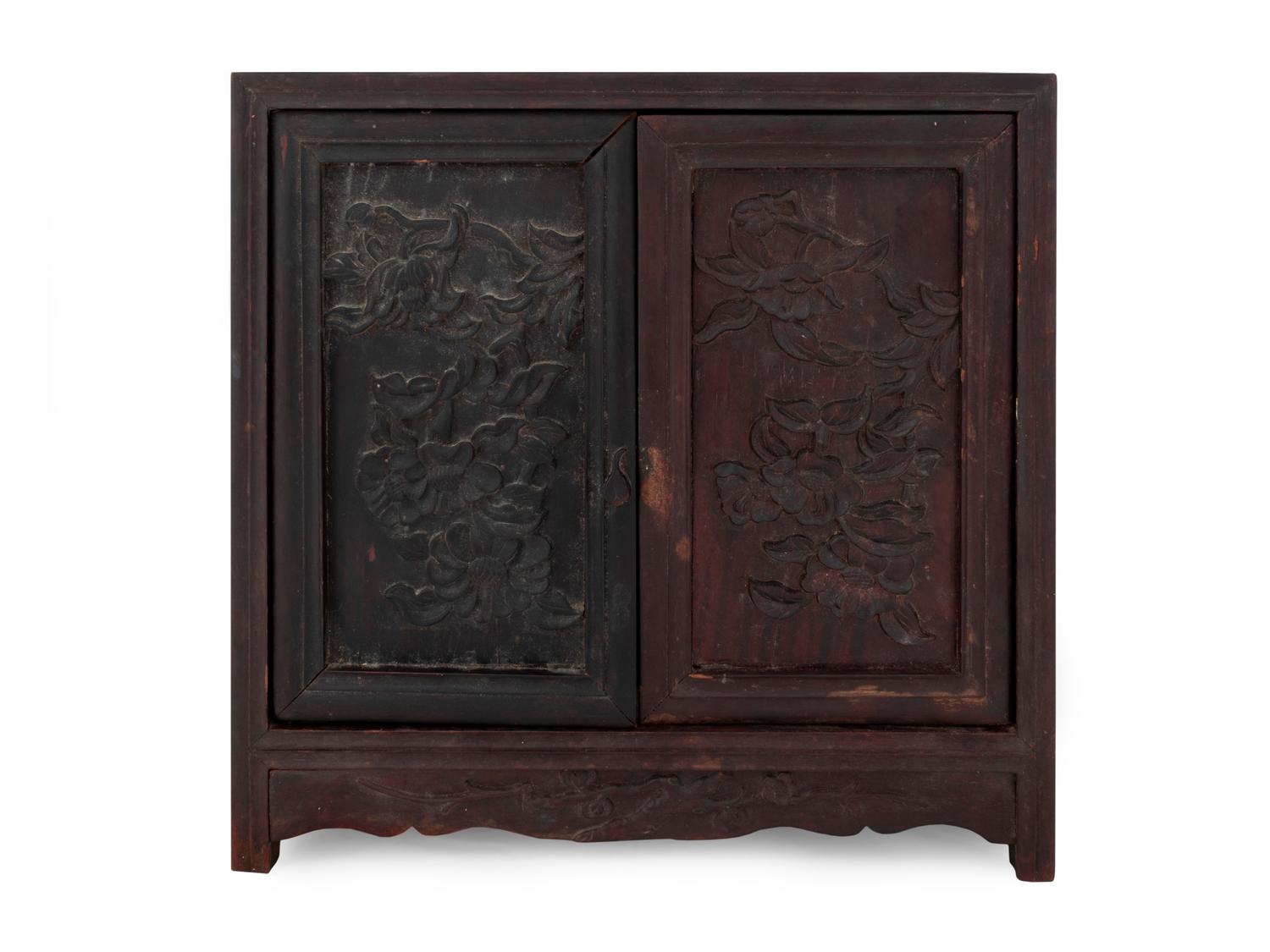 A Chinese Carved Hardwood Miniature Cabinet — 19TH CENTURY