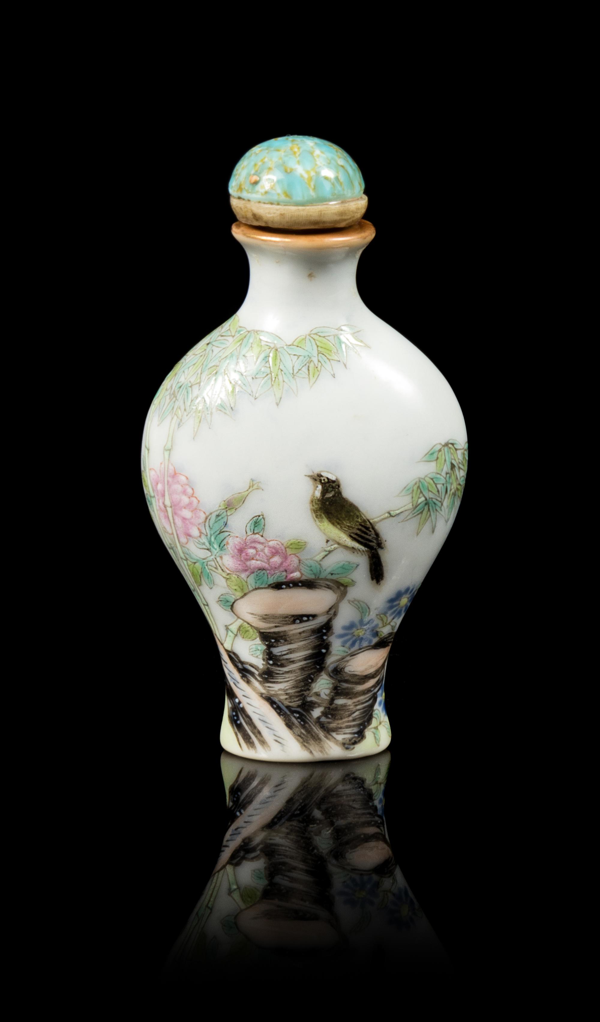 A Famille Rose Porcelain Snuff Bottle Height 2 3/4 inches. — 18TH/19TH CENTURY