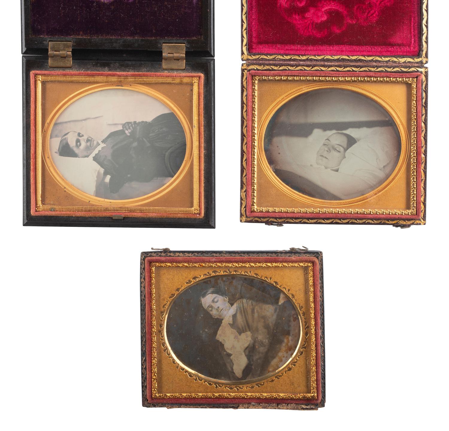 [EARLY PHOTOGRAPHY]. A group of 3 postmortem daguerreotypes of women, including: