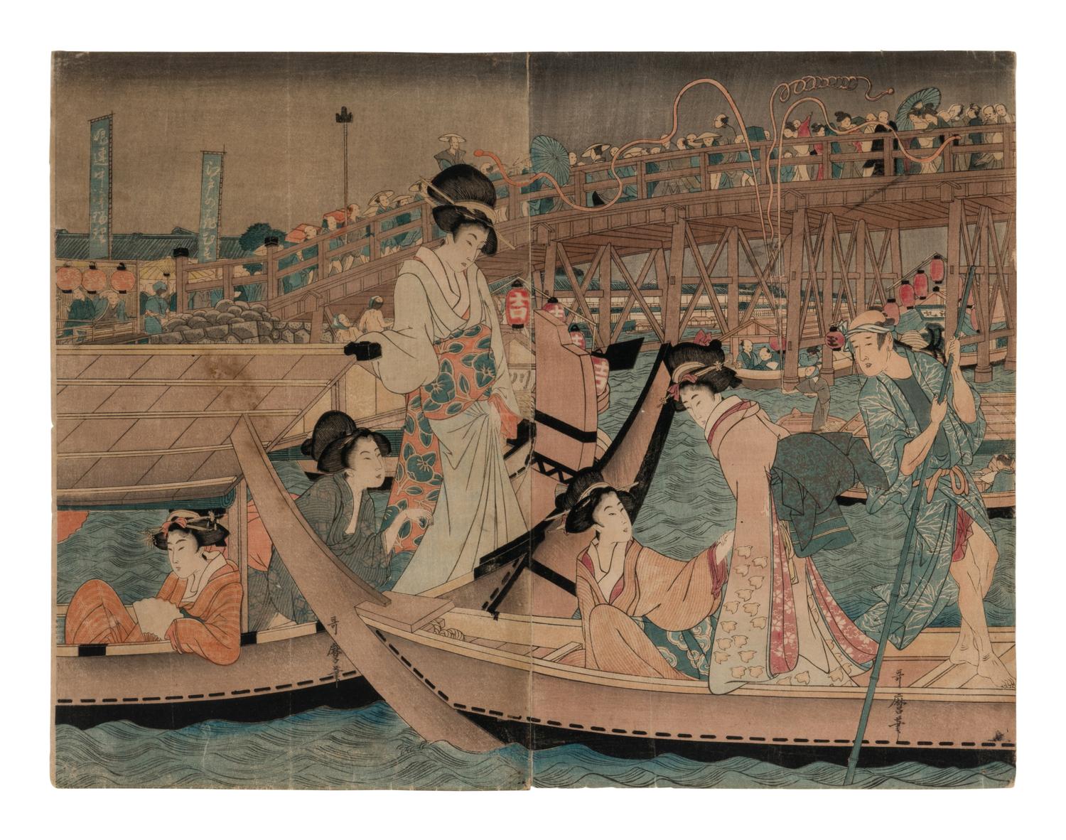 A Japanese Woodblock Print Depicting Geishas