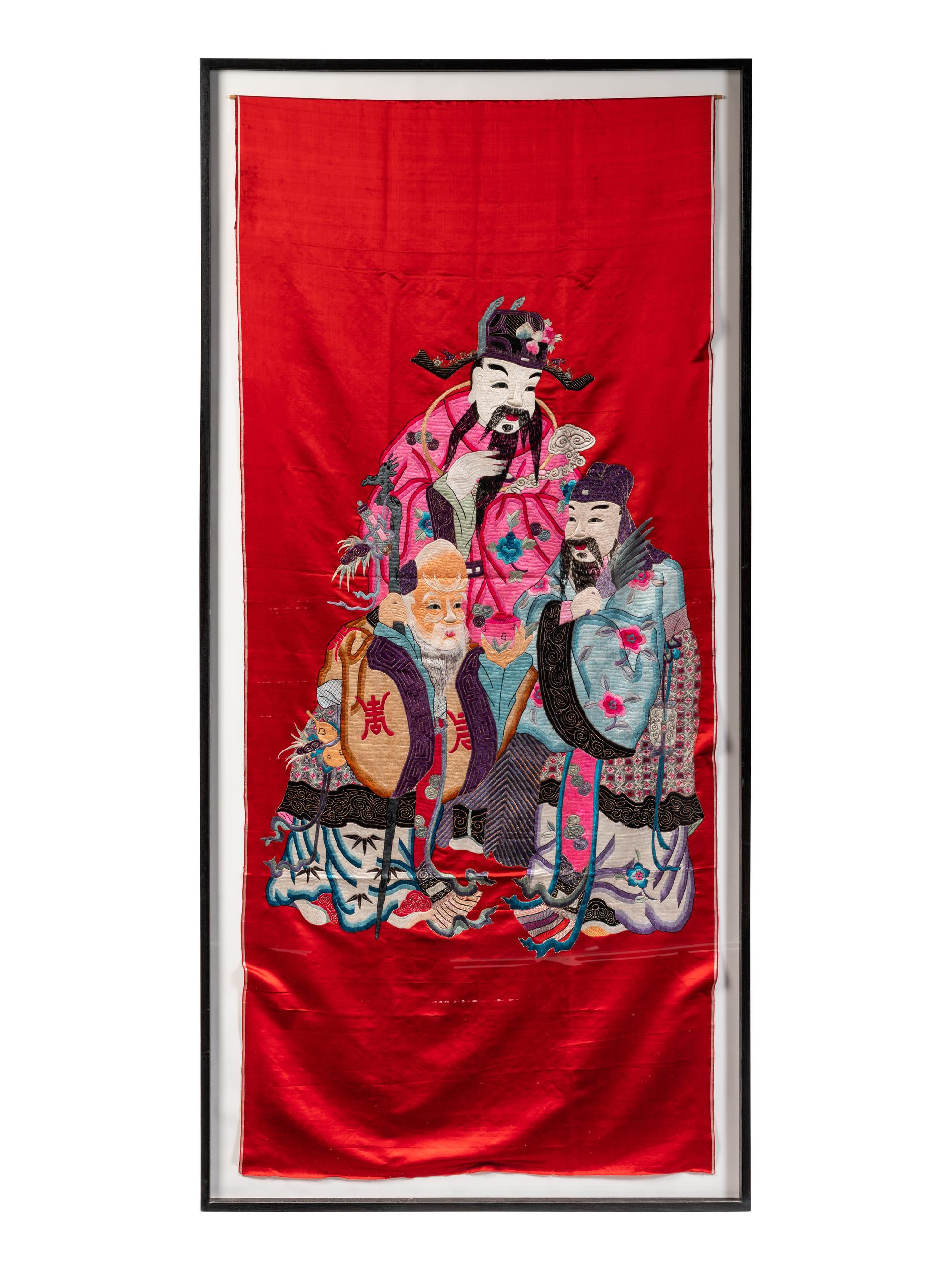 A Large Chinese Embroidered Silk Panel