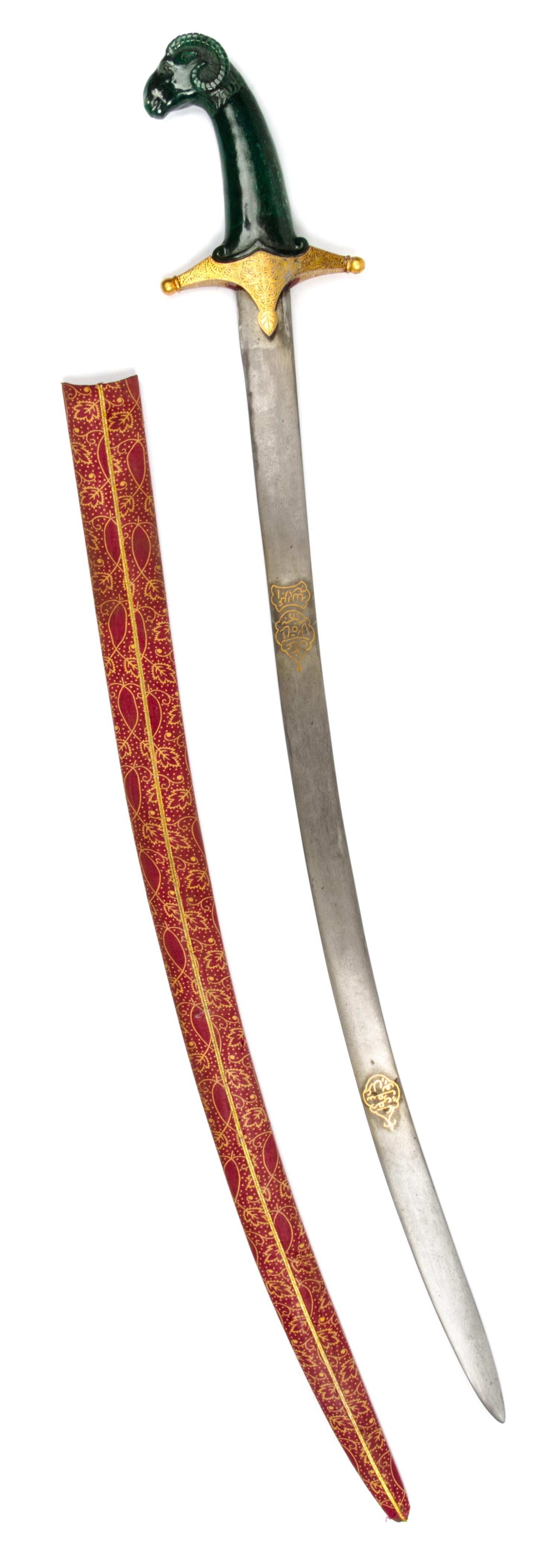 A Mughal Style Spinach Jade Ram Shamshir Length 36 inches. — 20TH CENTURY