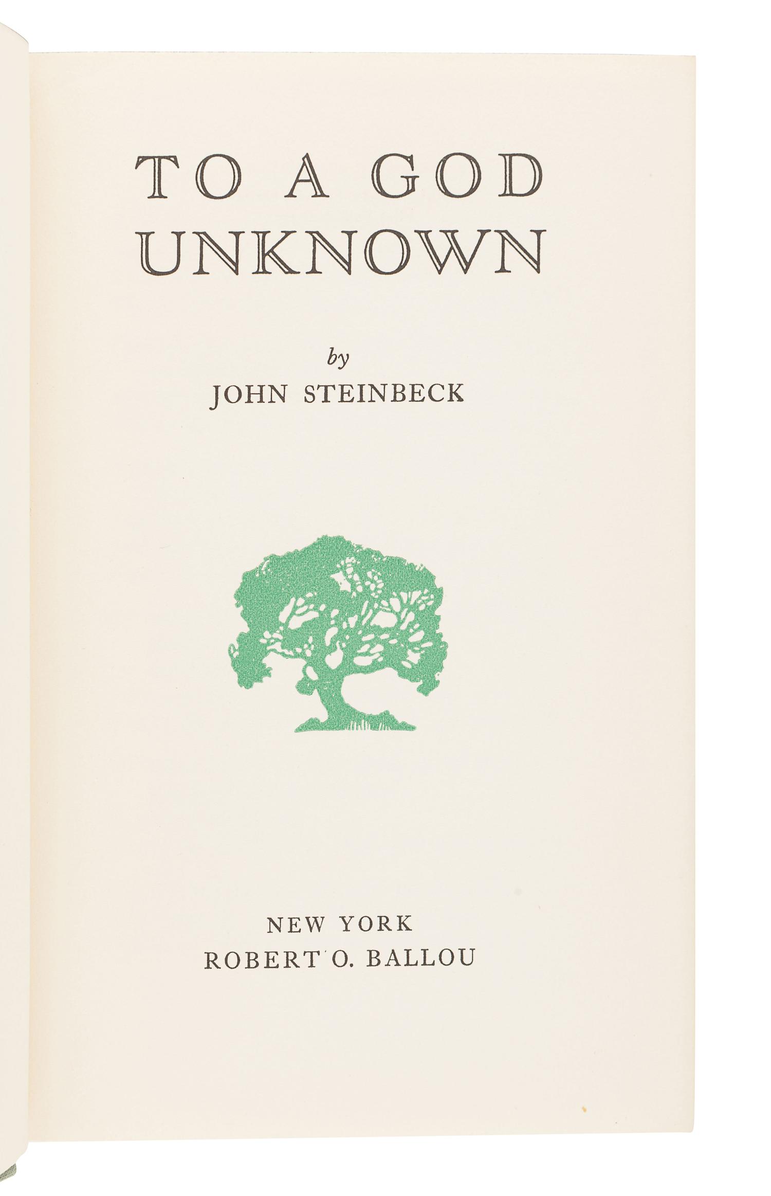 STEINBECK, John (1902-1968). To A God Unknown. New York: Robert Ballou, 1933.