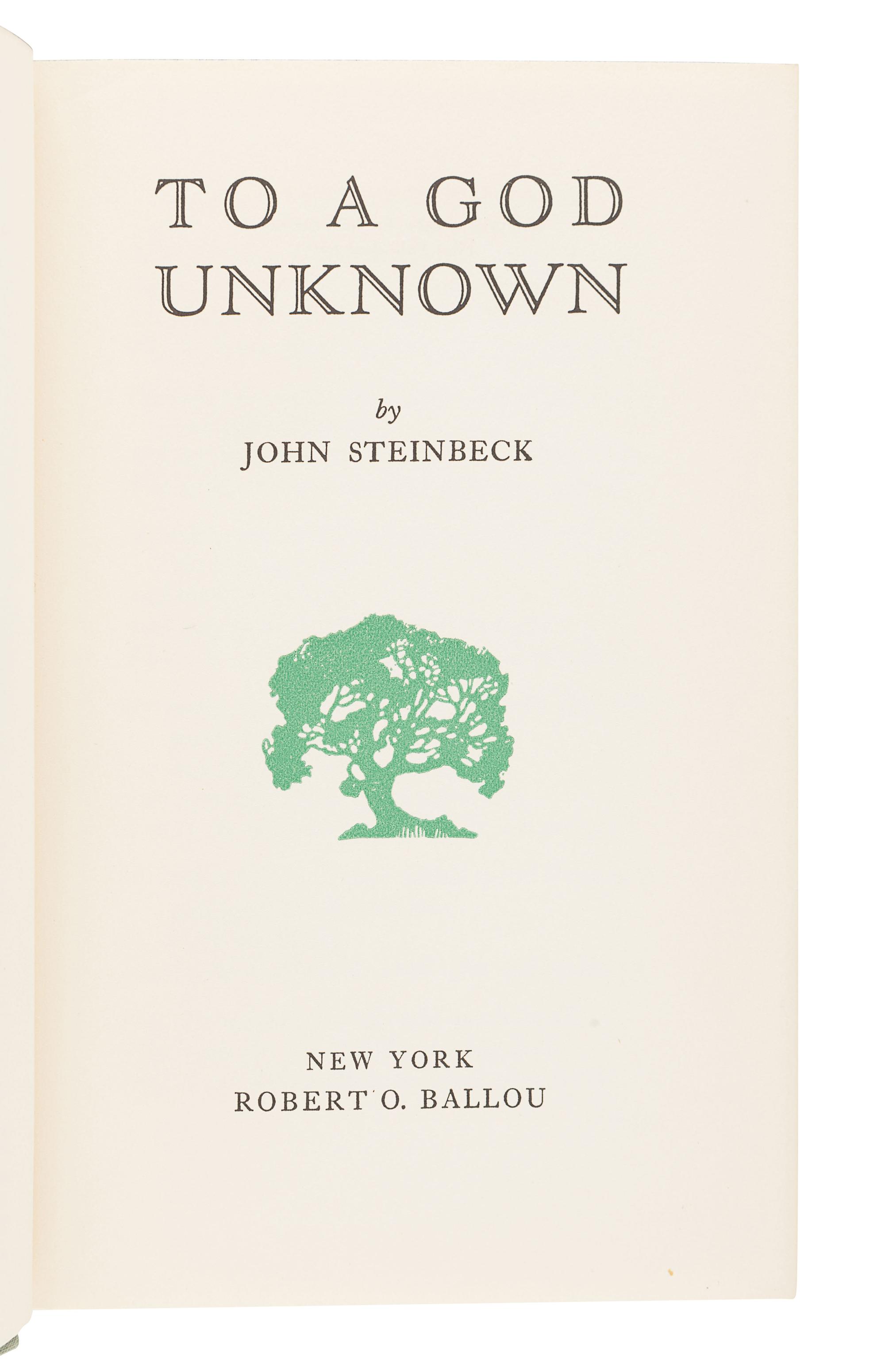 STEINBECK, John (1902-1968). To A God Unknown. New York: Robert Ballou, 1933.
