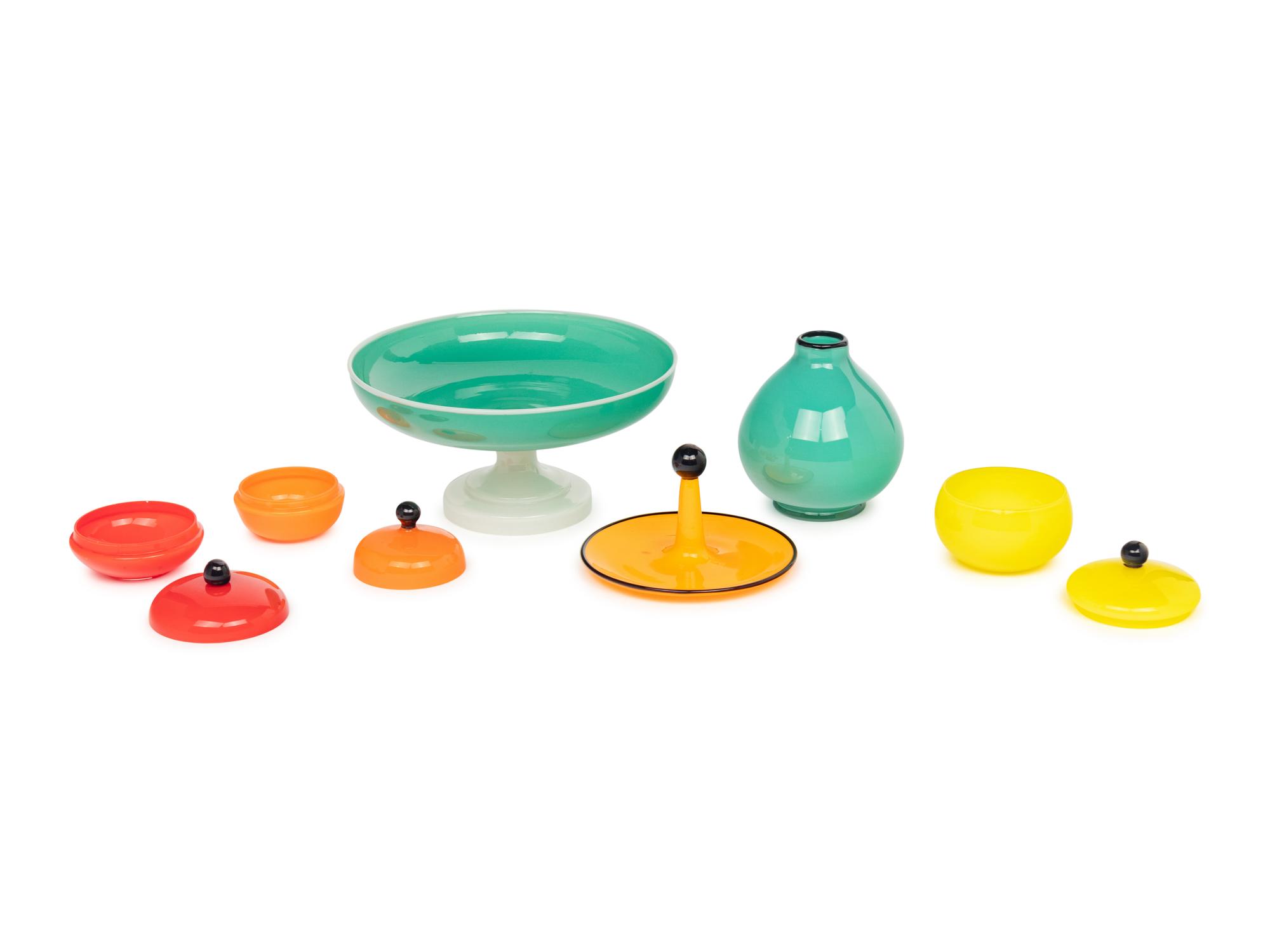 A Group of Contemporary Colored Glass Articles