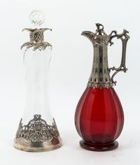 A Victorian Silver Mounted Glass Decanter Height of taller 13 1/2 inches. — William Comyns, London 1899