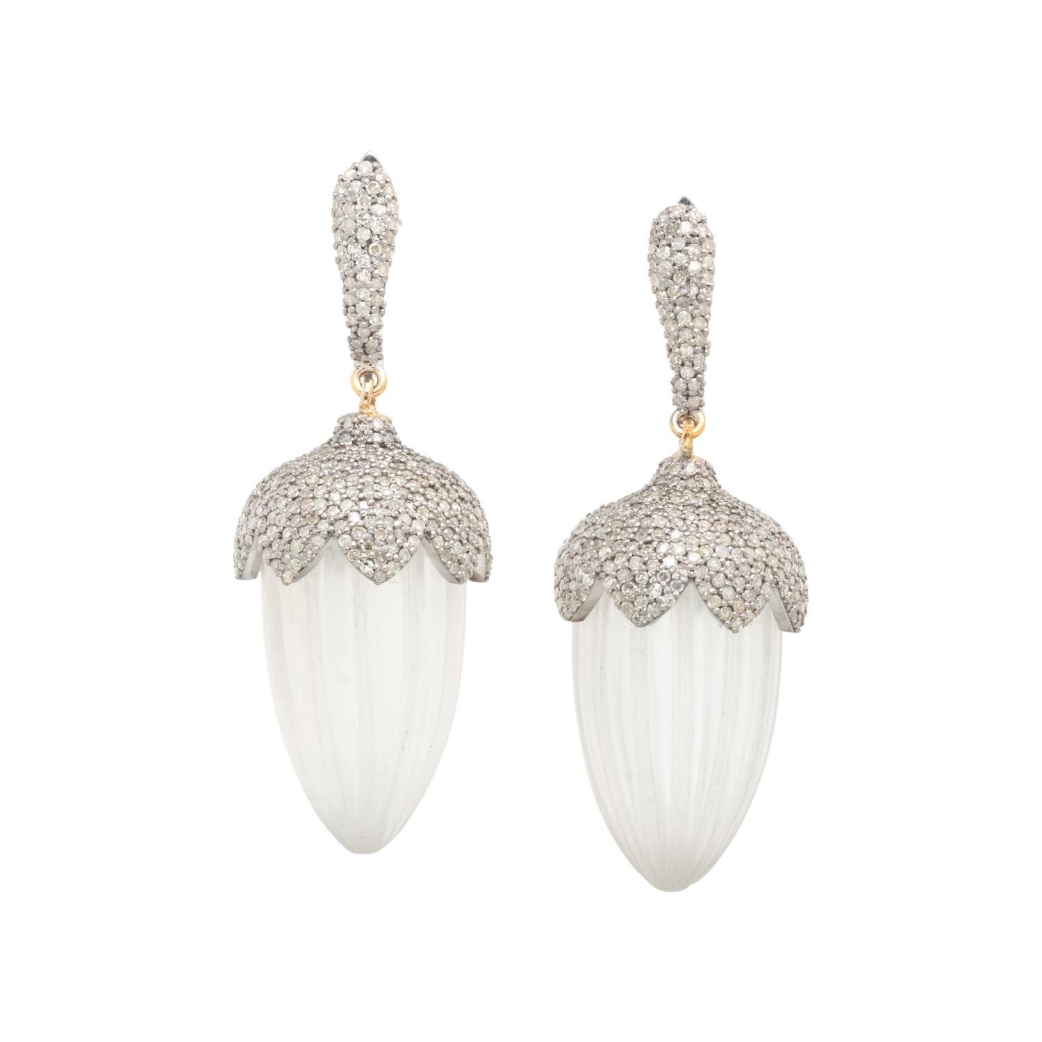 ROCK CRYSTAL AND DIAMOND ACORN EARRINGS