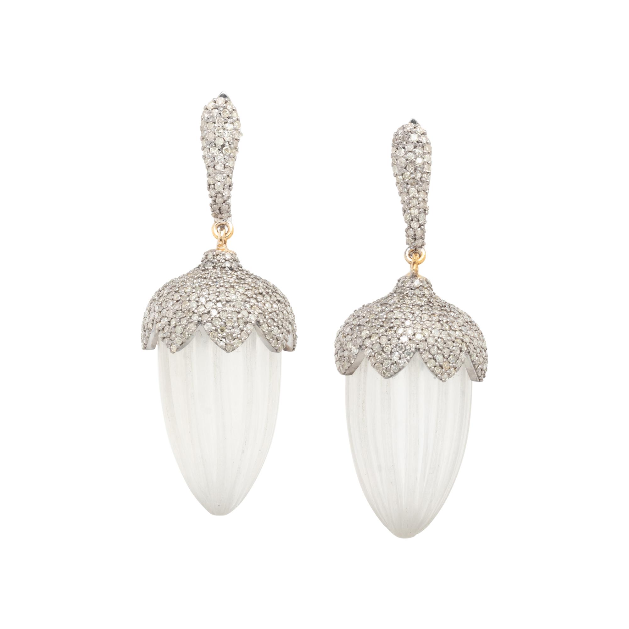 ROCK CRYSTAL AND DIAMOND ACORN EARRINGS