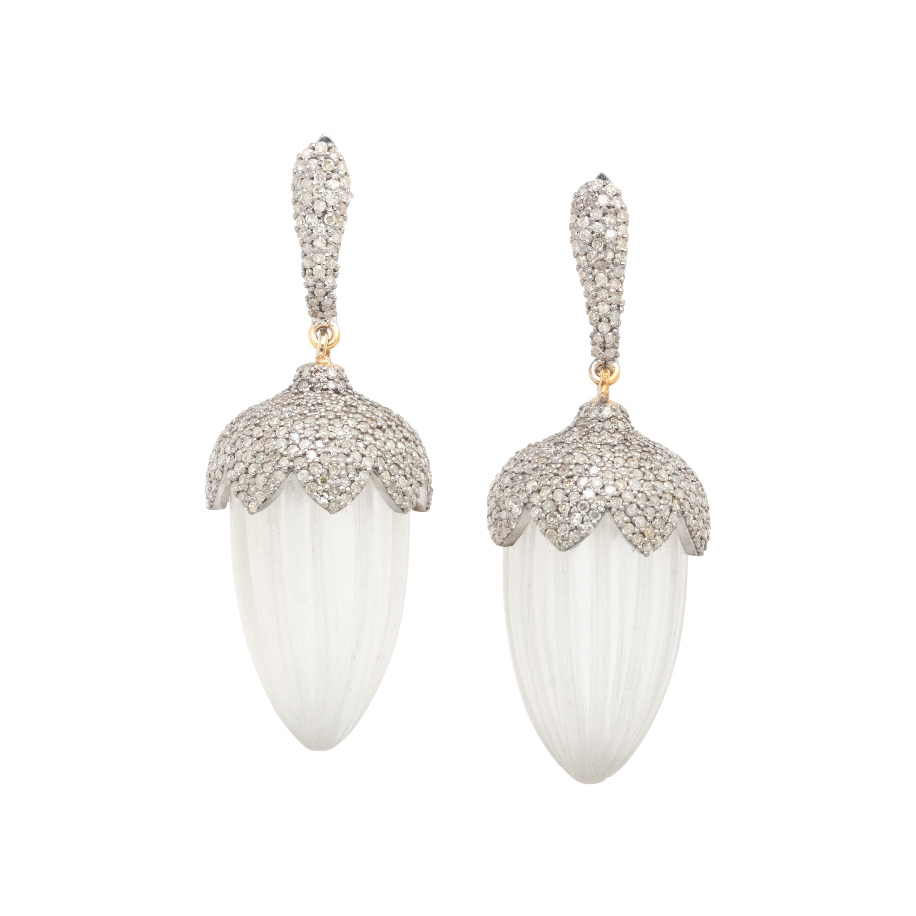 ROCK CRYSTAL AND DIAMOND ACORN EARRINGS