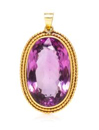 An 18 Karat Yellow Gold and Amethyst Pendant, 16.30 dwts.