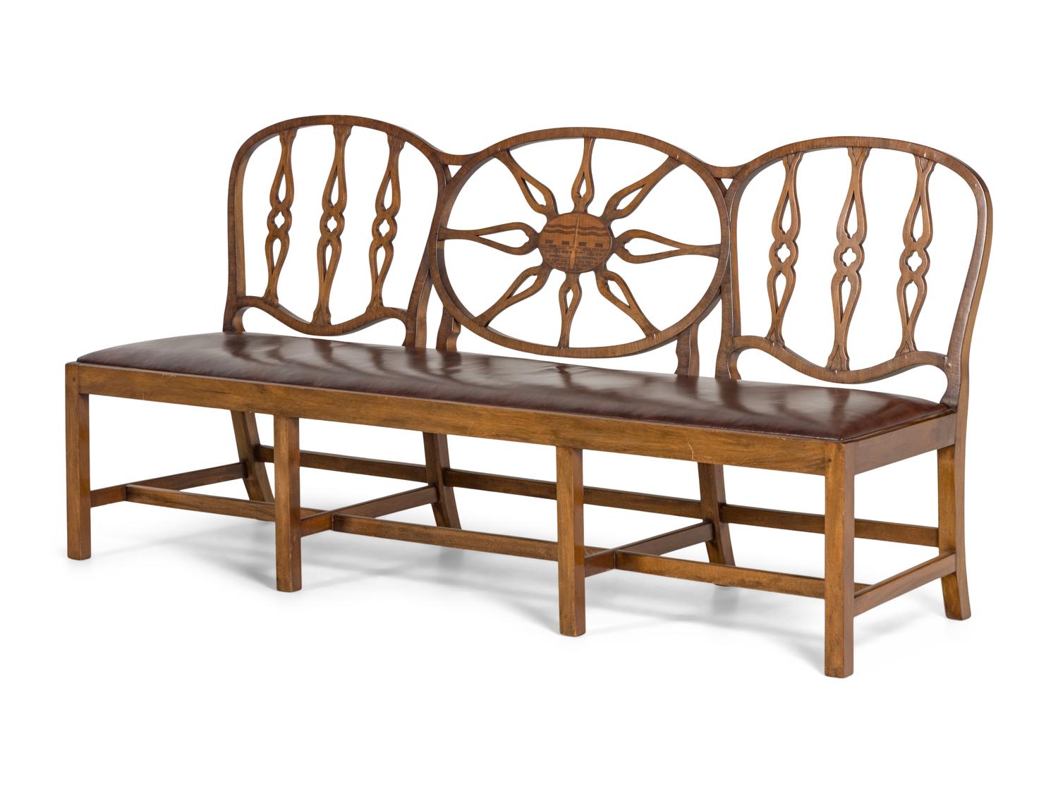 A Pair of George III Style Inlaid Mahogany Triple-Back Settees