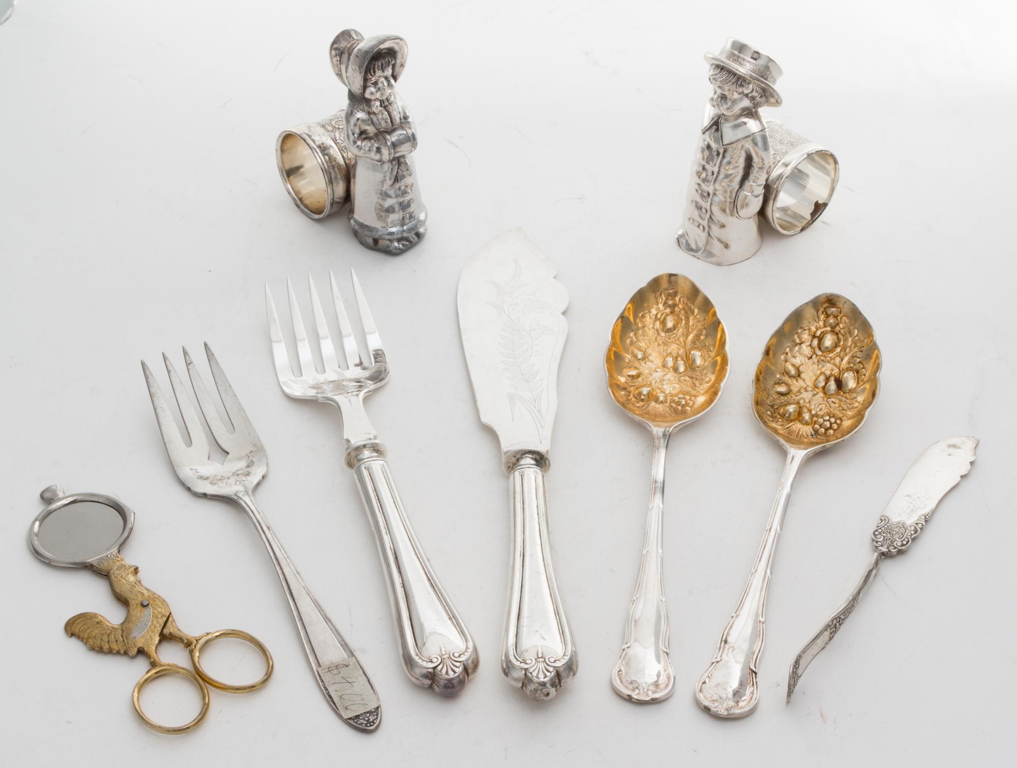 A Group of Nine Silver-plate Table Articles Longest 11 3/4 inches.