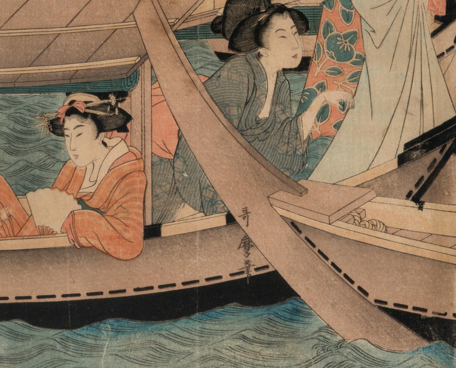 A Japanese Woodblock Print Depicting Geishas