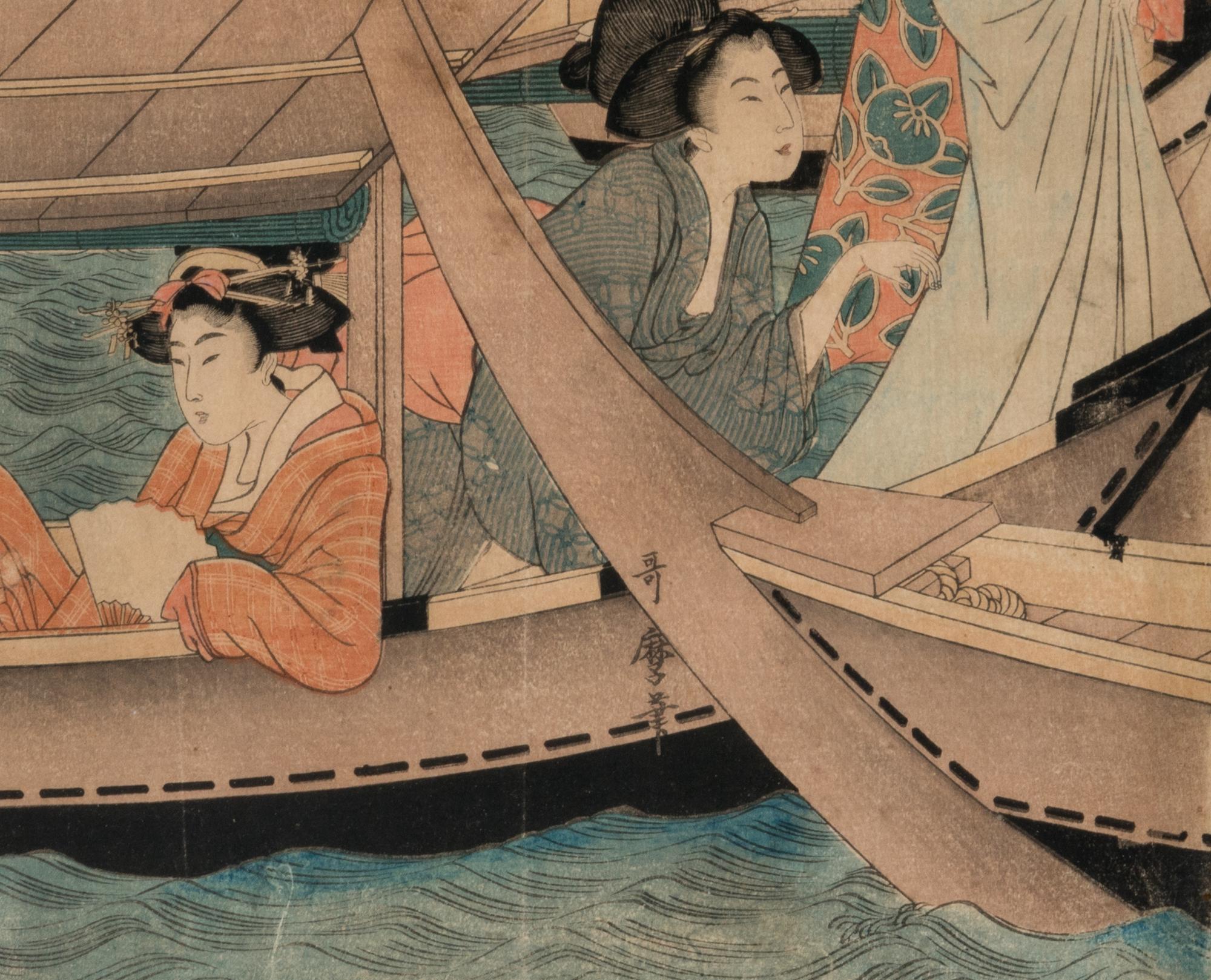 A Japanese Woodblock Print Depicting Geishas