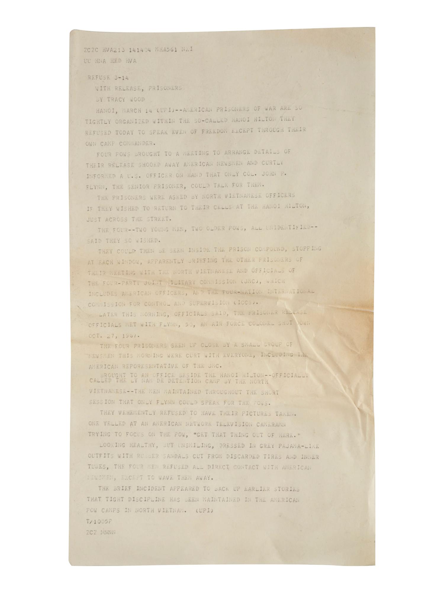 [VIETNAM WAR] - [WOMEN]. Vietnam War-era papers of Pulitzer Prize-winning combat journalist Tracy A. Wood (1943-2020), including documents related to the 1973 release of American POWs in Hanoi.