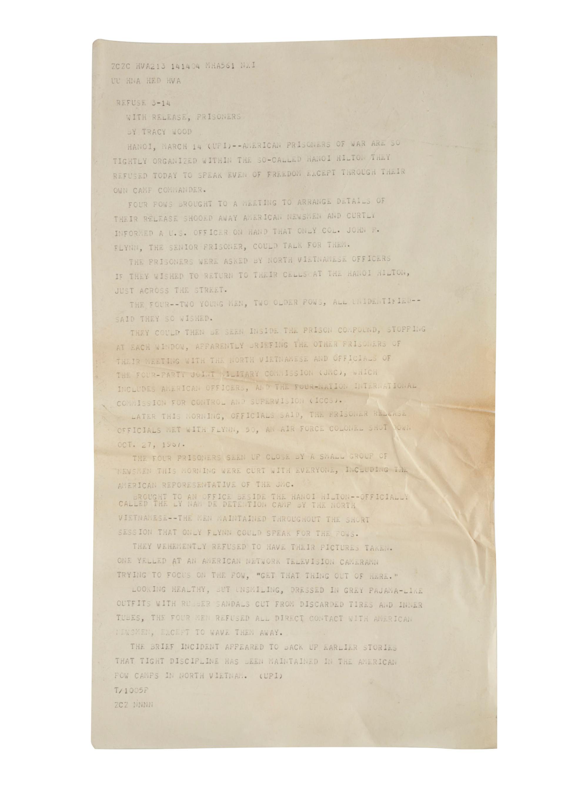 [VIETNAM WAR] - [WOMEN]. Vietnam War-era papers of Pulitzer Prize-winning combat journalist Tracy A. Wood (1943-2020), including documents related to the 1973 release of American POWs in Hanoi.
