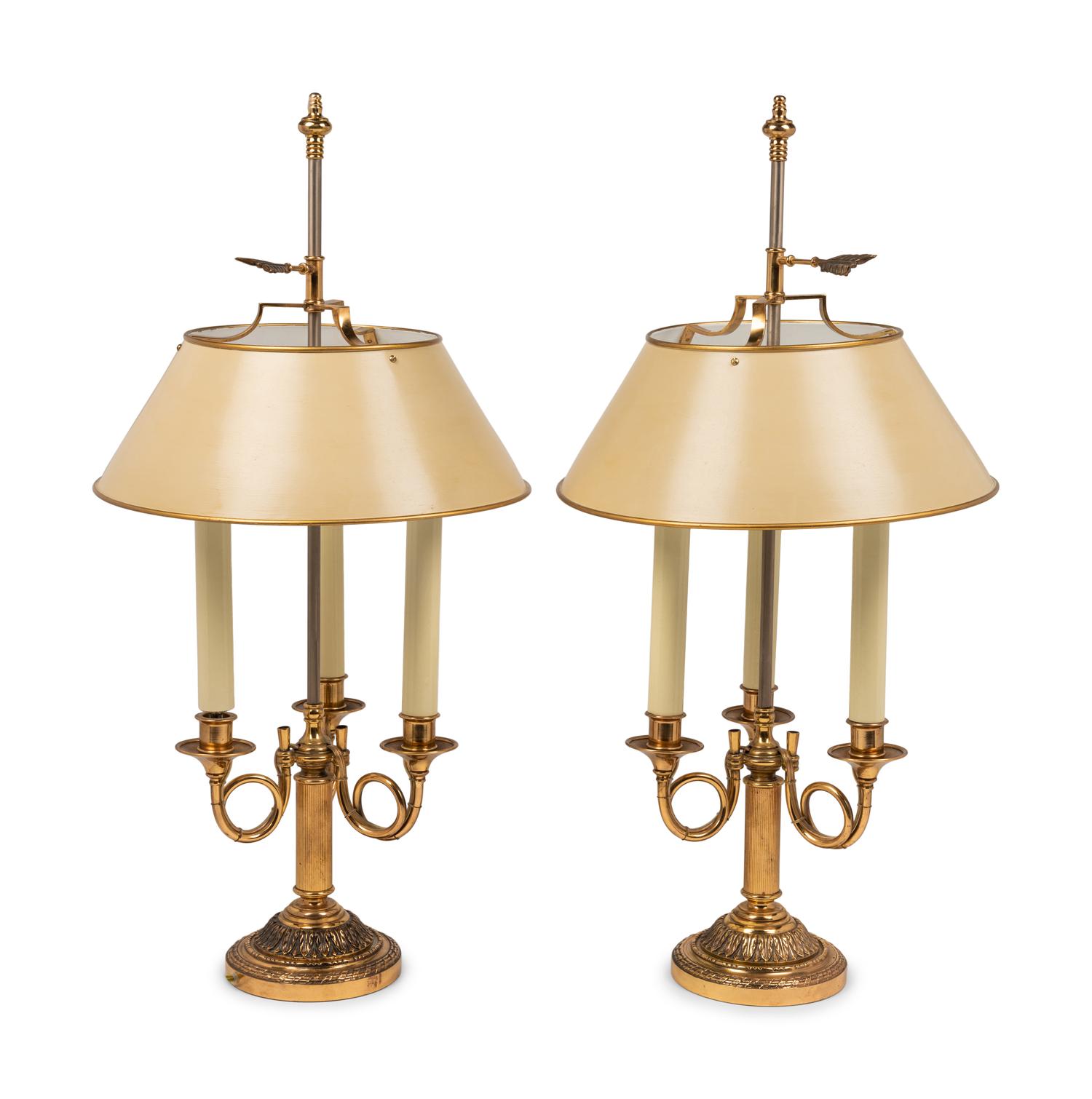 A Pair of Gilt Metal and Tôle Bouillotte Lamps