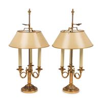 A Pair of Gilt Metal and Tôle Bouillotte Lamps