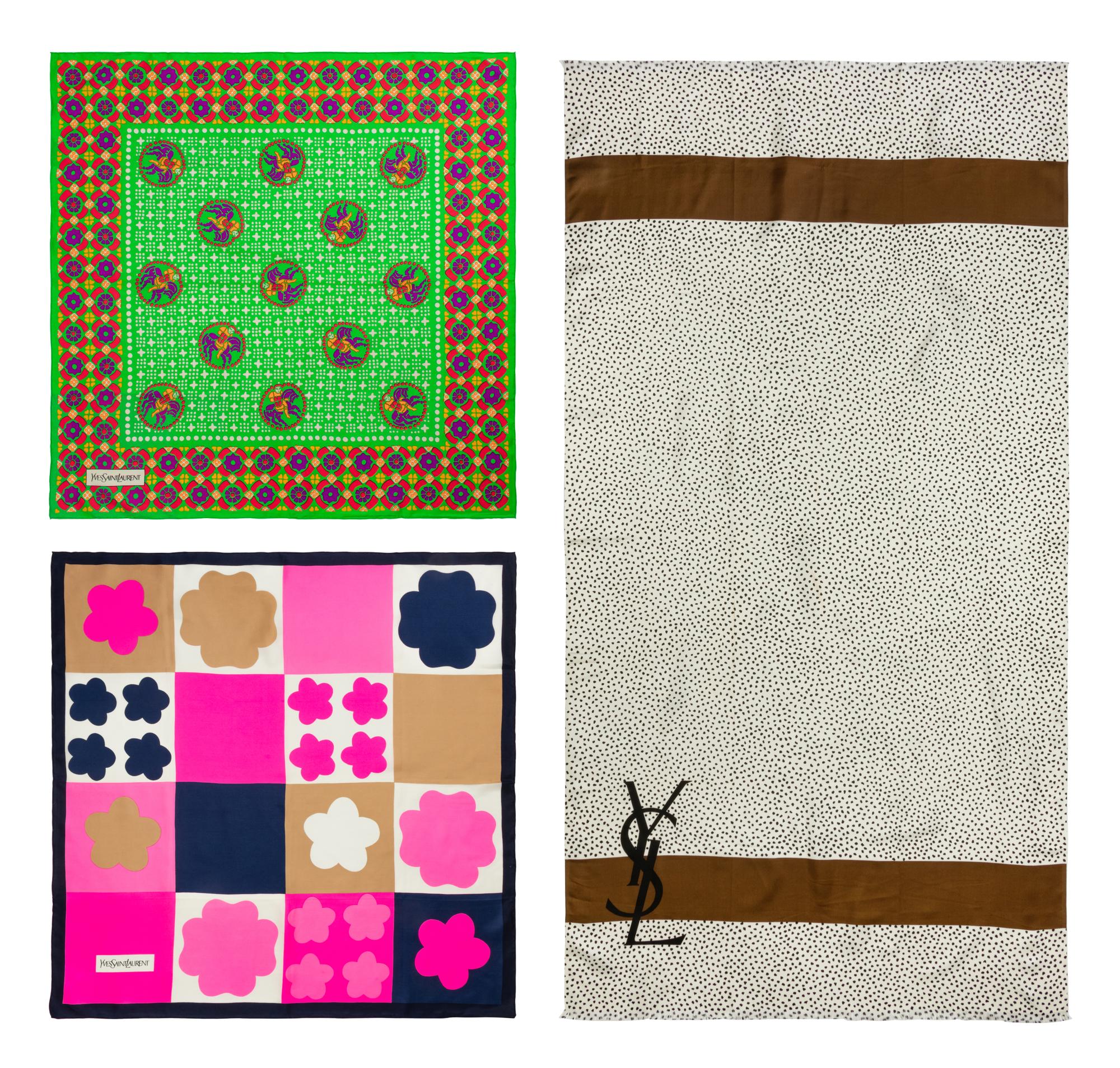 Three Vintage Yves Saint Laurent Scarves, 1970s