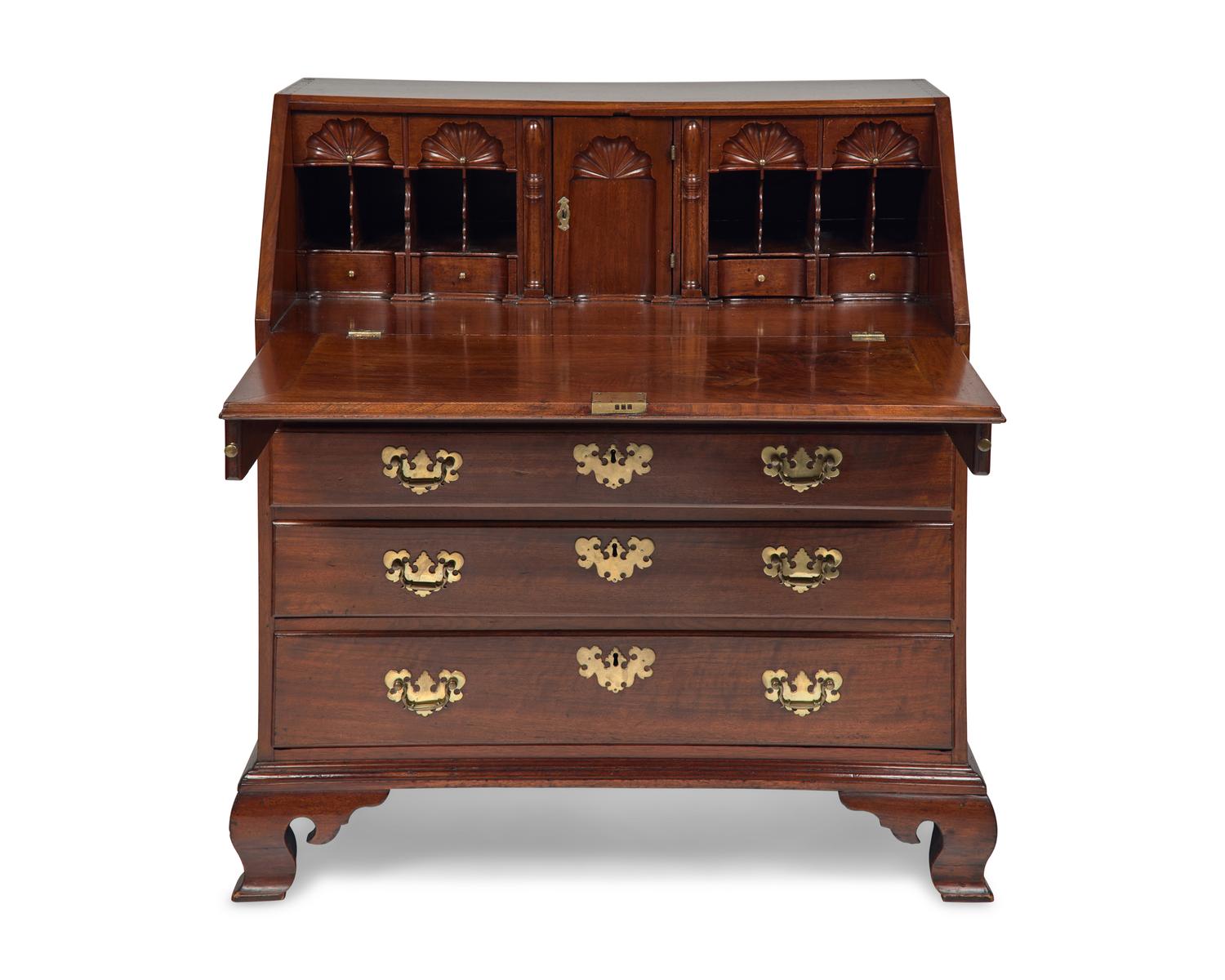 A Chippendale Carved Walnut Slant-Front Desk