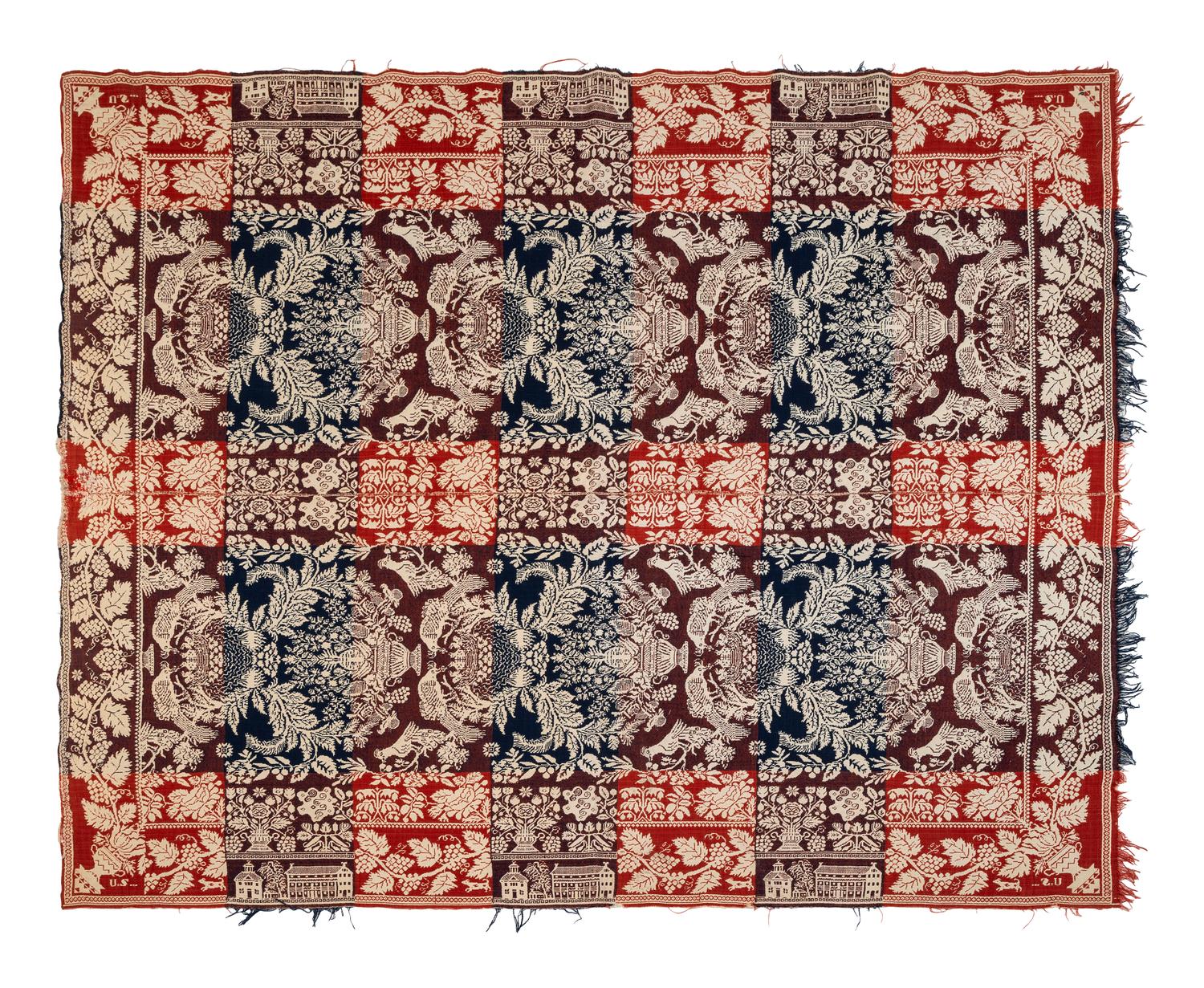 A Red, White, and Blue Patriotic Jacquard Woven Coverlet