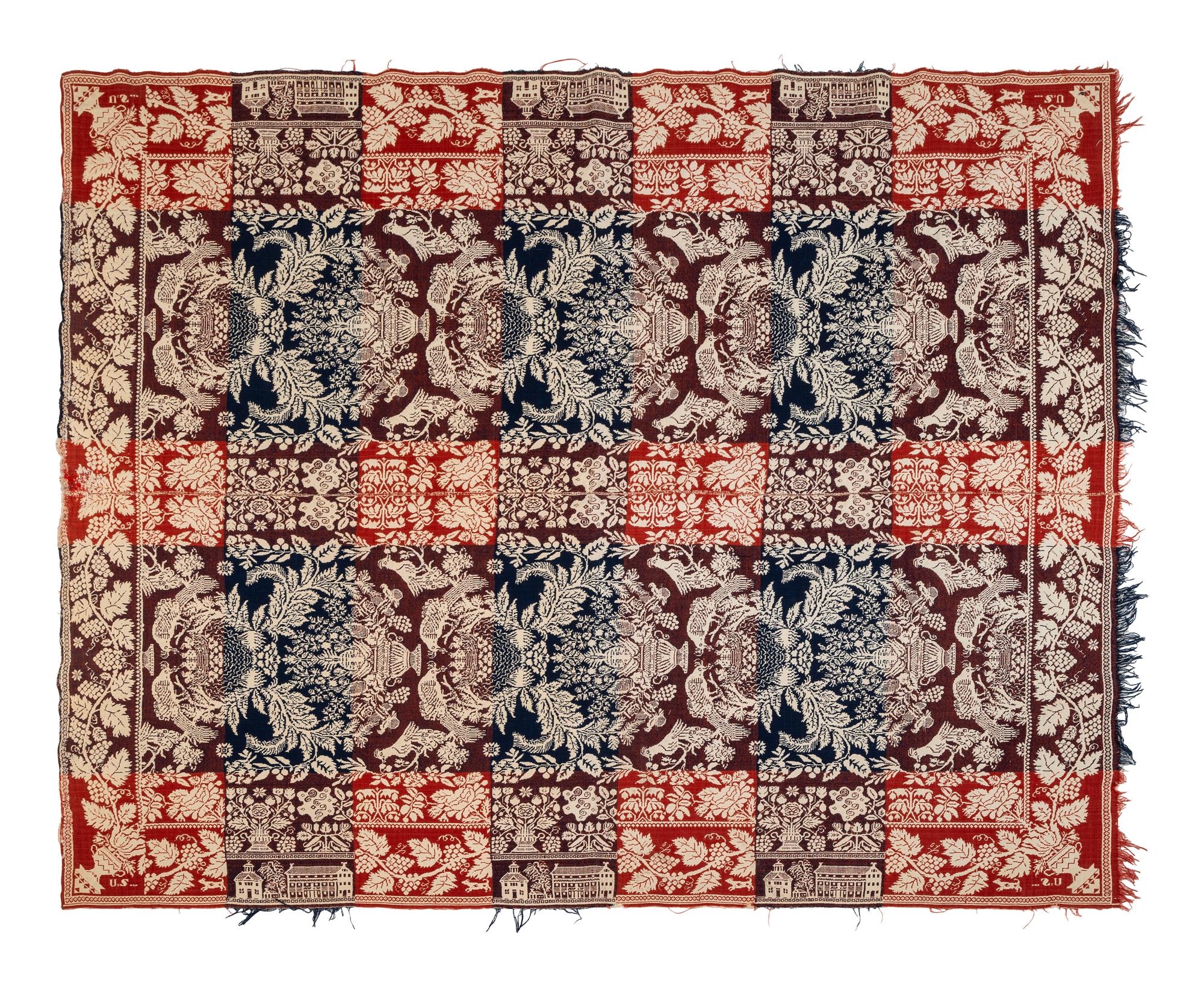 A Red, White, and Blue Patriotic Jacquard Woven Coverlet